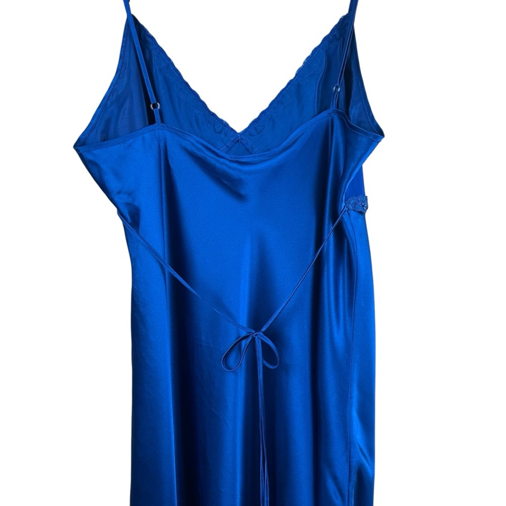VTG INNER MOST Royal Blue Maxi Satin Retro Sexy Lace Slip Vintage Dress Lingerie - Picture 7 of 12